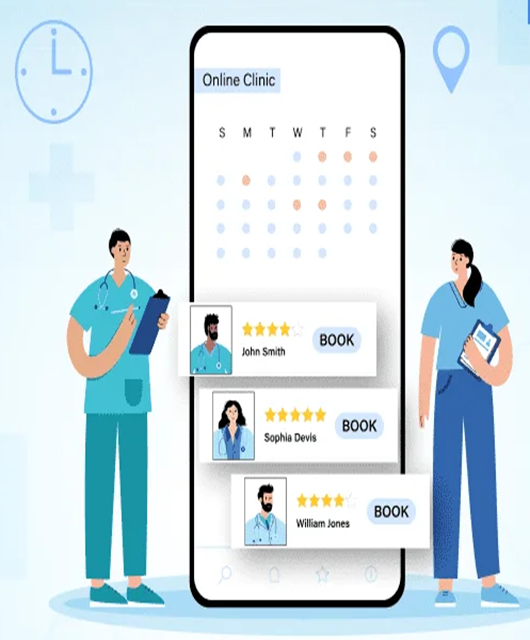Illustration of booking a medical appointment online at Mahaveer Clinic