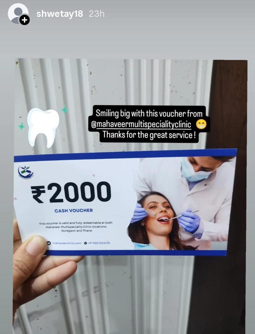 Patient appreciation dental treatment voucher at Mahaveer Multispeciality Clinic
